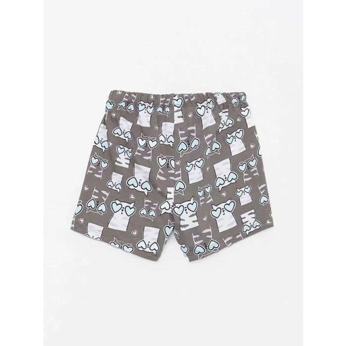 LCW Kids Lila Bisiklet Yaka Baskılı Kısa Kollu Kız Çocuk Şortlu Pijama Takımı