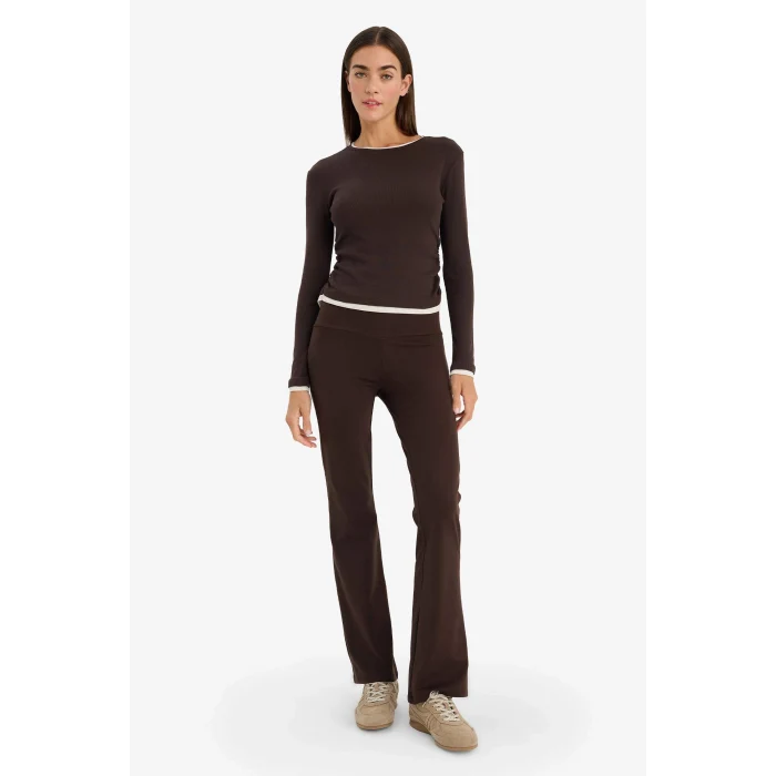 Defacto E6548AXBN267 Kahve Slim Fit Ribana Tişört