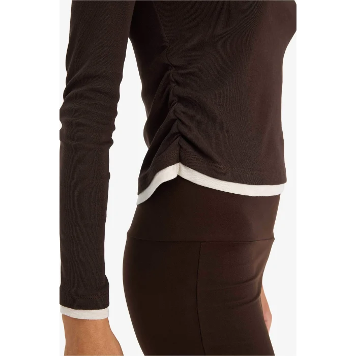 Defacto E6548AXBN267 Kahve Slim Fit Ribana Tişört