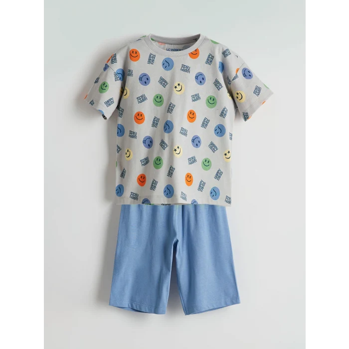 LCW Kids Gri Bisiklet Yaka Erkek Çocuk Şortlu Pijama Takımı