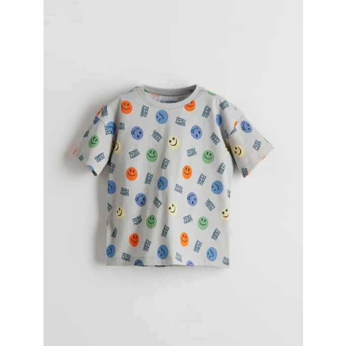 LCW Kids Gri Bisiklet Yaka Erkek Çocuk Şortlu Pijama Takımı