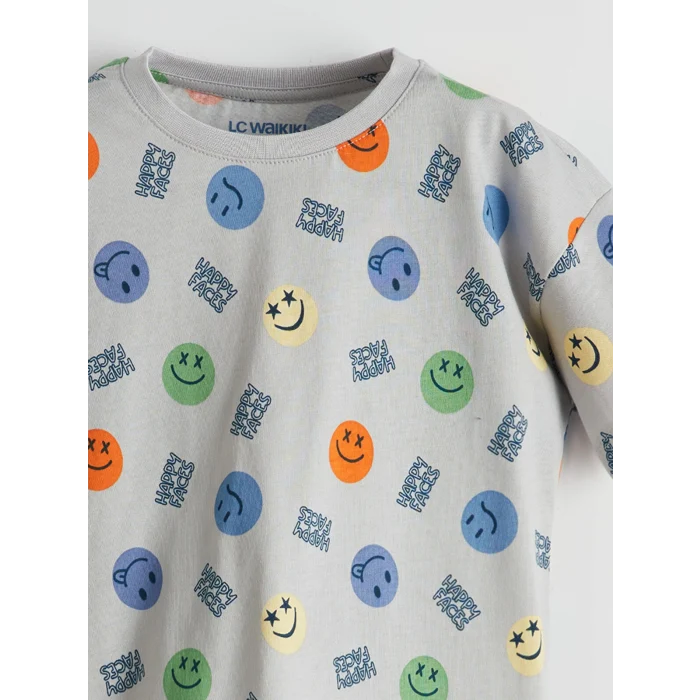 LCW Kids Gri Bisiklet Yaka Erkek Çocuk Şortlu Pijama Takımı