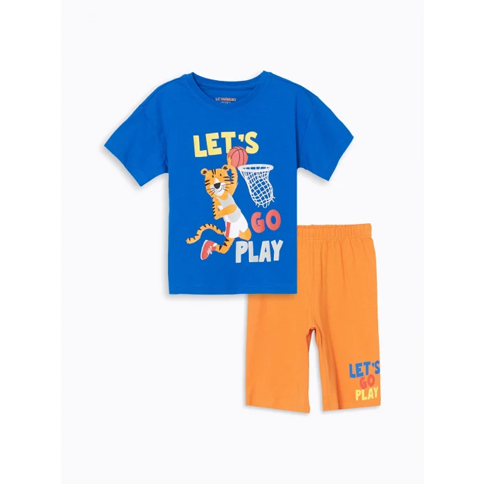 LCW Kids Mavi Bisiklet Yaka Erkek Çocuk Şortlu Pijama Takımı