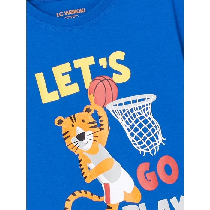 LCW Kids Mavi Bisiklet Yaka Erkek Çocuk Şortlu Pijama Takımı