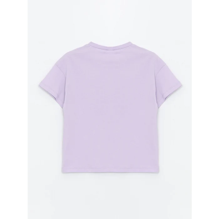 LCW Kids Lila Bisiklet Yaka Baskılı Kısa Kollu Kız Çocuk Şortlu Pijama Takımı