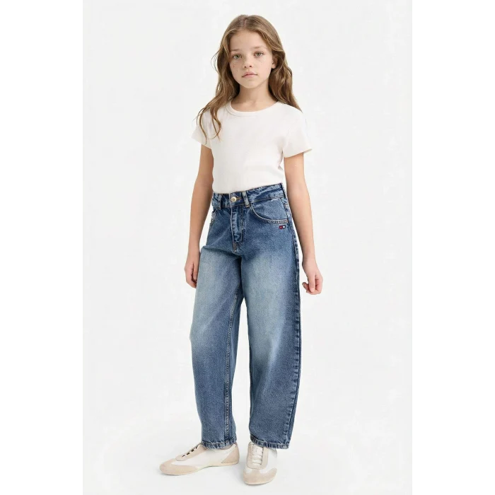 Defacto G6957A8NM34 Mavi Barrel Fit Geniş Paça Jean Pantolon Kız Çocuk