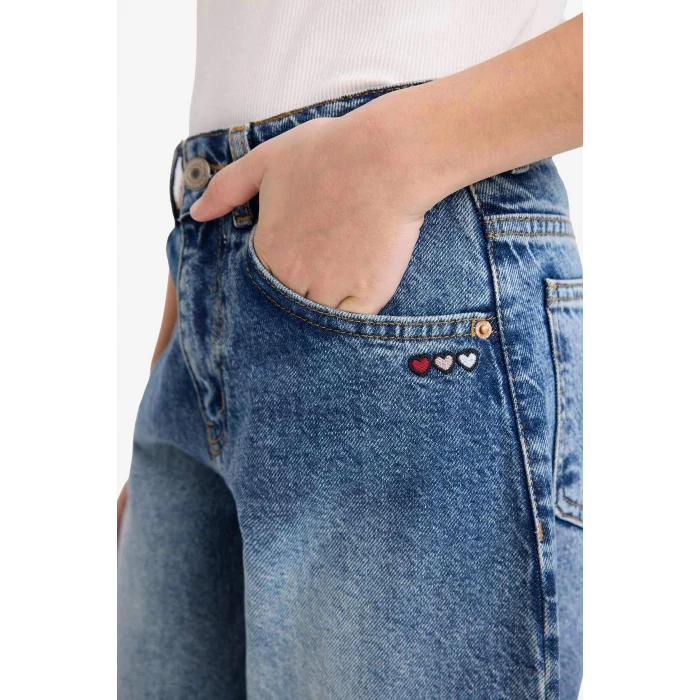 Defacto G6957A8NM34 Mavi Barrel Fit Geniş Paça Jean Pantolon Kız Çocuk