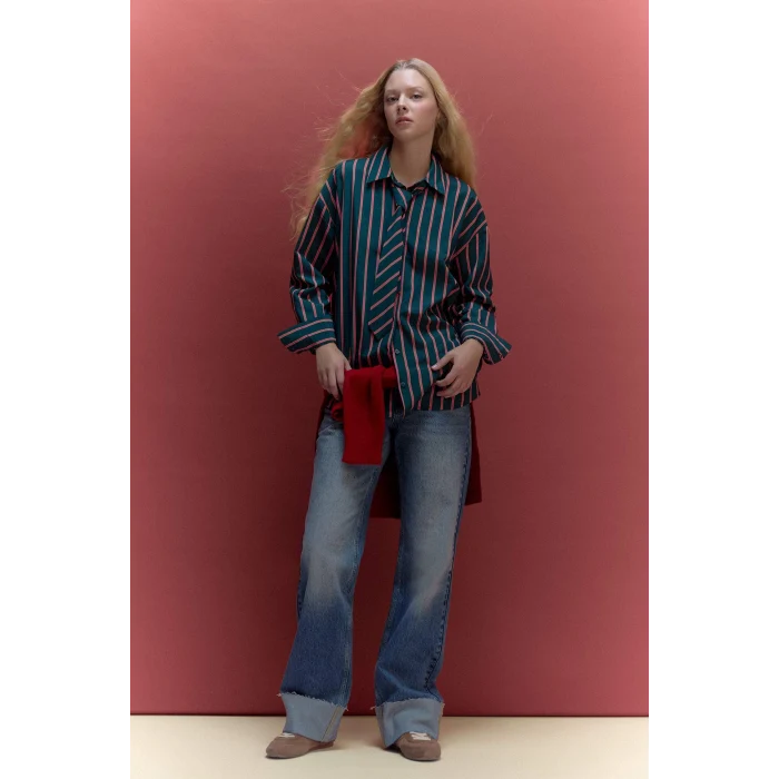 Defacto G8852AXNM34 Mavi %100 Pamuk Straıght Wıde Yüksek Bel Jean Pantolon