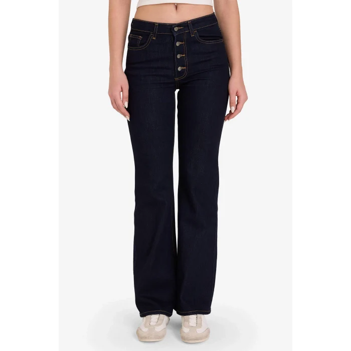 Defacto F9602AXNM82 Mavi Mia Flare Fıt Normal Bel Düz Paça Uzun Jean Pantolon