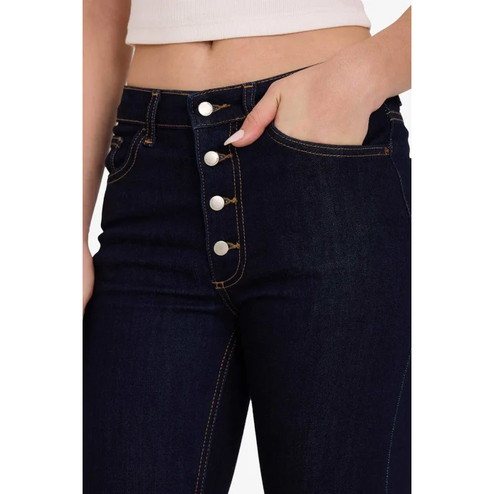 Defacto F9602AXNM82 Mavi Mia Flare Fıt Normal Bel Düz Paça Uzun Jean Pantolon