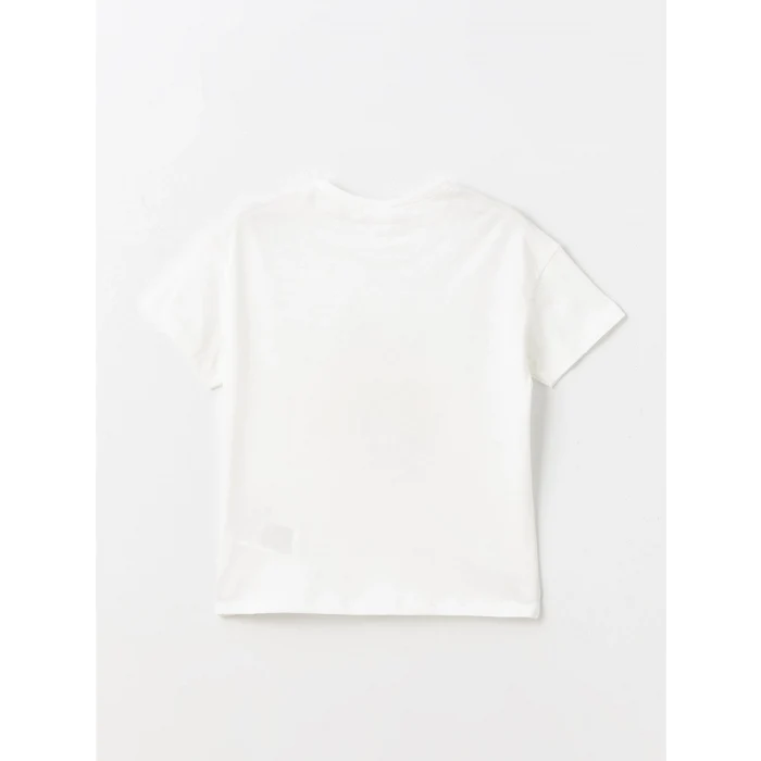 LCW Kids Ekru Bisiklet Yaka Baskılı Kısa Kollu Kız Çocuk Şortlu Pijama Takımı