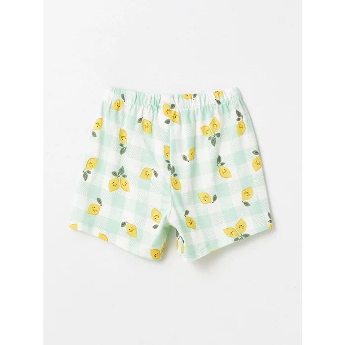 LCW Kids Ekru Bisiklet Yaka Baskılı Kısa Kollu Kız Çocuk Şortlu Pijama Takımı