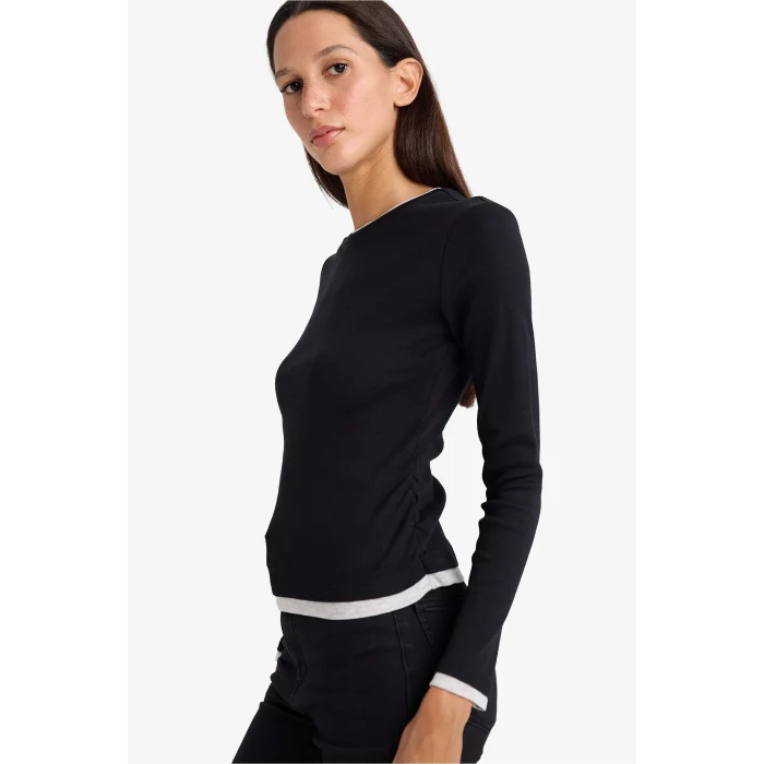 Defacto E6548AXBK81 Siyah Slim Fit Ribana Tişört