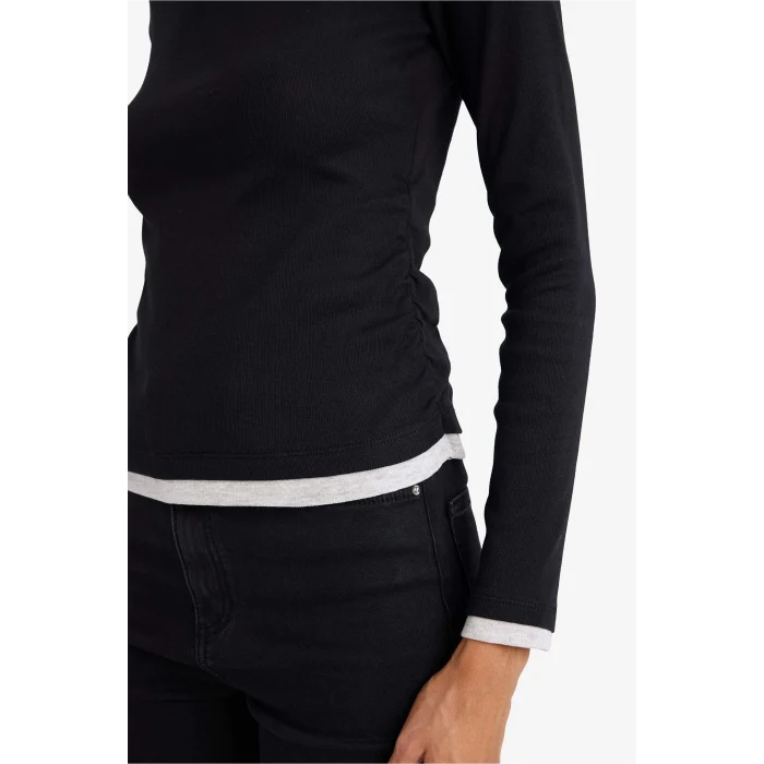 Defacto E6548AXBK81 Siyah Slim Fit Ribana Tişört