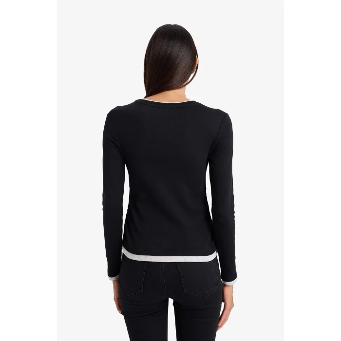 Defacto E6548AXBK81 Siyah Slim Fit Ribana Tişört