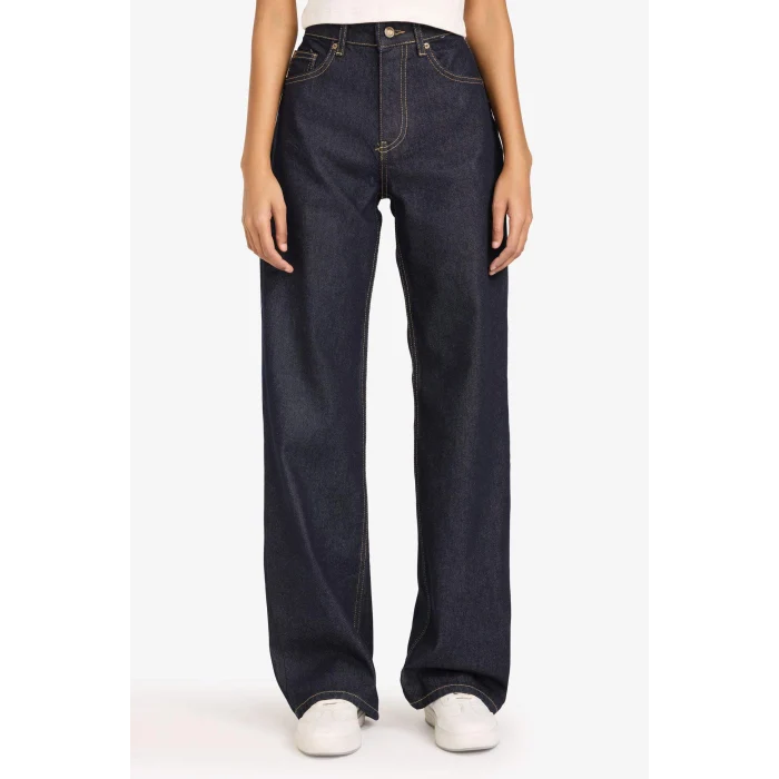 Defacto D5123AXNM82 Mavi Straight Wide Fit Yüksek Bel Geniş Bol Paça Uzun Jean Pantolon