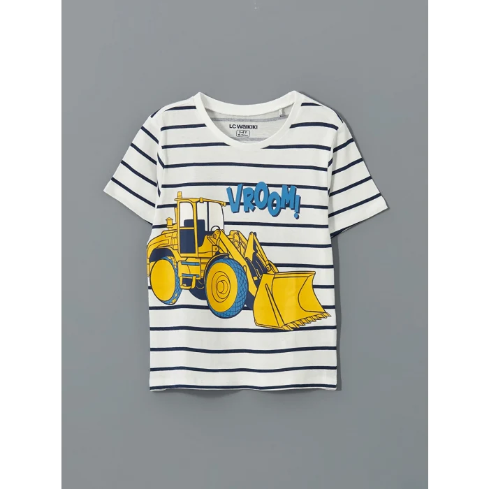 LCW Kids Ekru Bisiklet Yaka Erkek Çocuk Şortlu Pijama Takımı