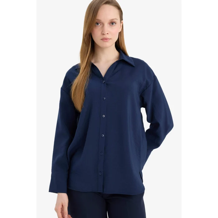 Defacto G9138AXNV31 Lacivert Relax Fıt Basic Gömlek