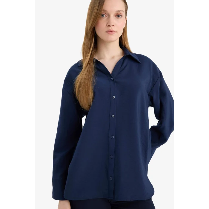 Defacto G9138AXNV31 Lacivert Relax Fıt Basic Gömlek