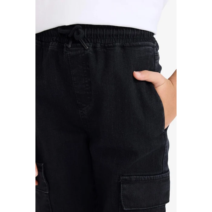 Defacto G6164A8NM40 Siyah Kargo Fit Beli Lastikli Jean Pantolon Erkek Çocuk