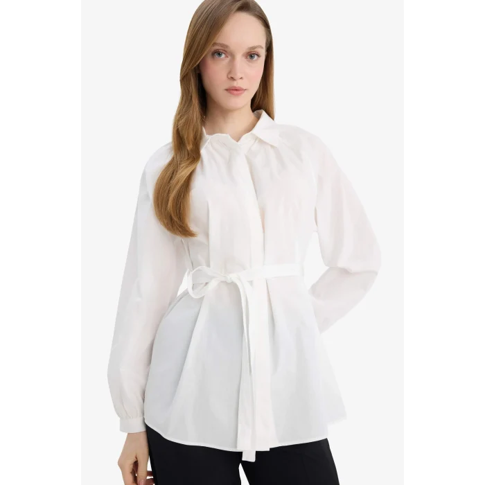 Defacto G7704AXWT32 Beyaz Relax Fit Poplin Gömlek Tunik