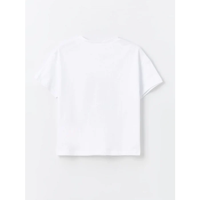 LCW Kids Beyaz Bisiklet Yaka Baskılı Kısa Kollu Kız Çocuk Şortlu Pijama Takımı