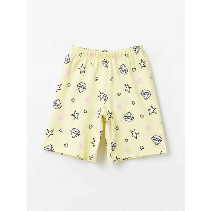LCW Kids Beyaz Bisiklet Yaka Baskılı Kısa Kollu Kız Çocuk Şortlu Pijama Takımı