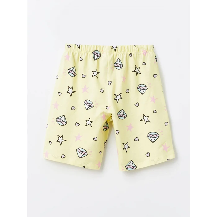 LCW Kids Beyaz Bisiklet Yaka Baskılı Kısa Kollu Kız Çocuk Şortlu Pijama Takımı