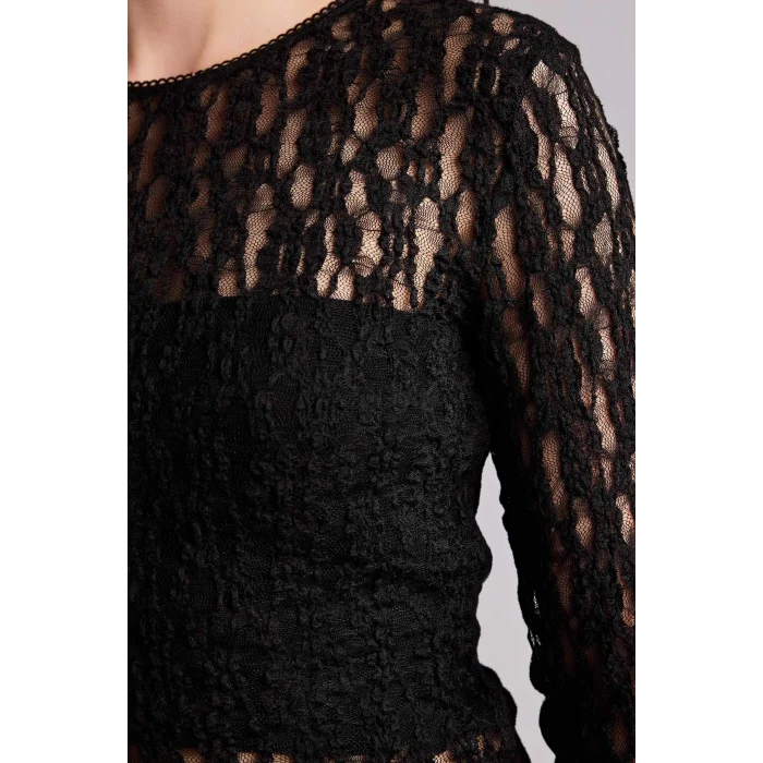 Defacto G8520AXBK81 Siyah Fıtted Dantel Bluz