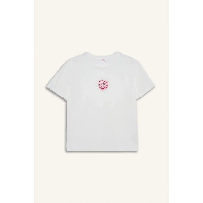 Defacto G1674AXPN149 Pembe Pijama Takımı Regular Fit Baskılı Kısa Kollu Üst Desenli Uzun Alt