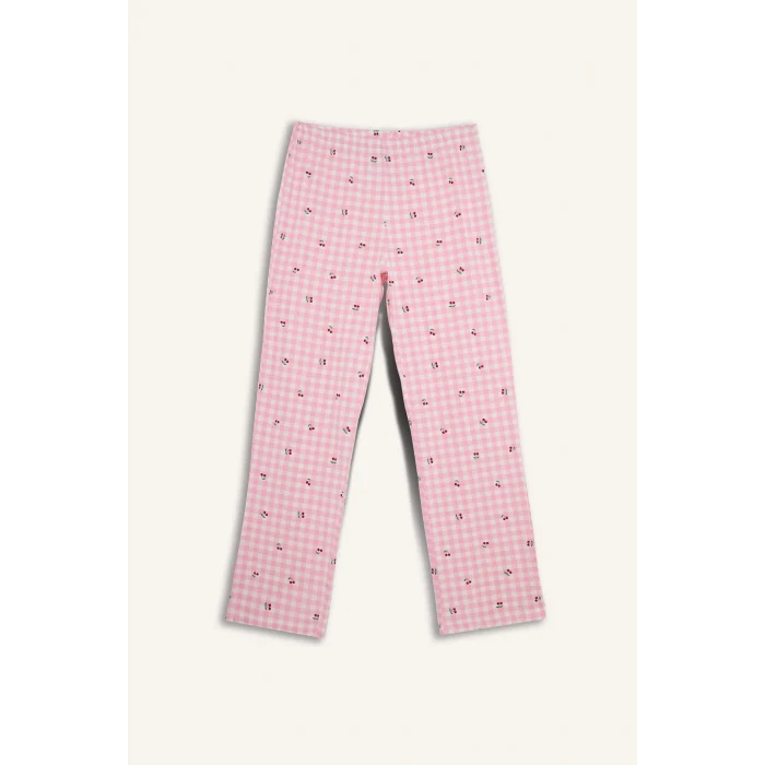 Defacto G1674AXPN149 Pembe Pijama Takımı Regular Fit Baskılı Kısa Kollu Üst Desenli Uzun Alt