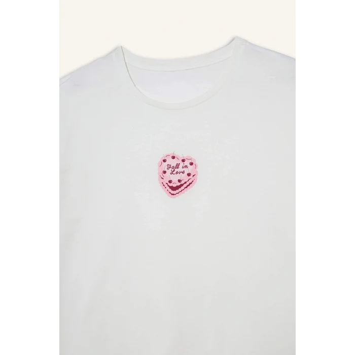 Defacto G1674AXPN149 Pembe Pijama Takımı Regular Fit Baskılı Kısa Kollu Üst Desenli Uzun Alt