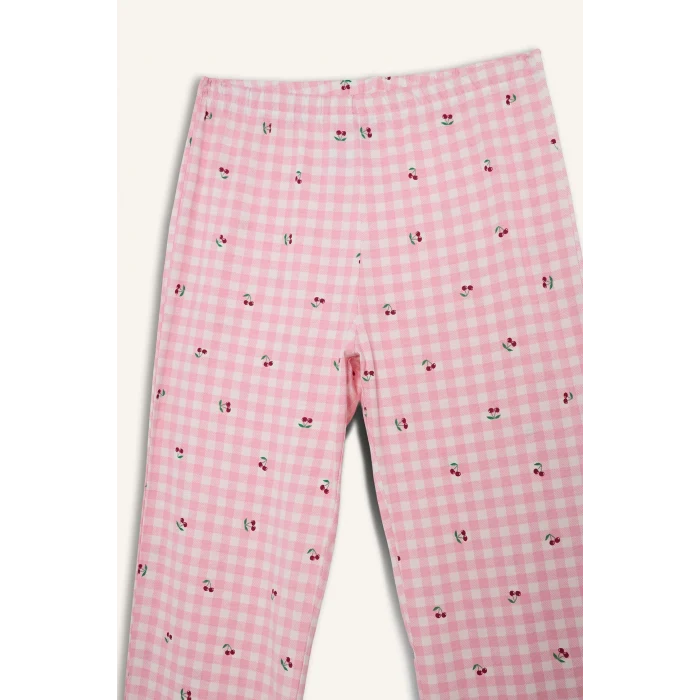 Defacto G1674AXPN149 Pembe Pijama Takımı Regular Fit Baskılı Kısa Kollu Üst Desenli Uzun Alt