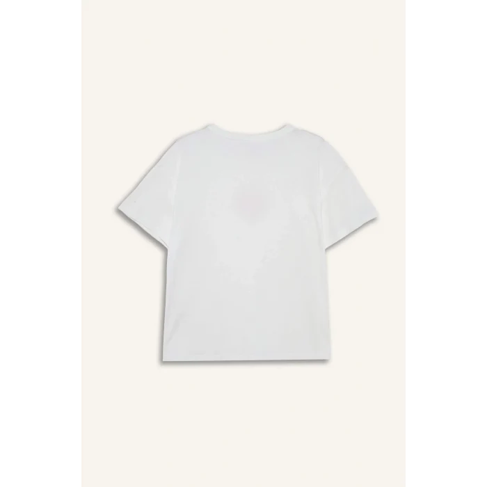 Defacto G1674AXPN149 Pembe Pijama Takımı Regular Fit Baskılı Kısa Kollu Üst Desenli Uzun Alt