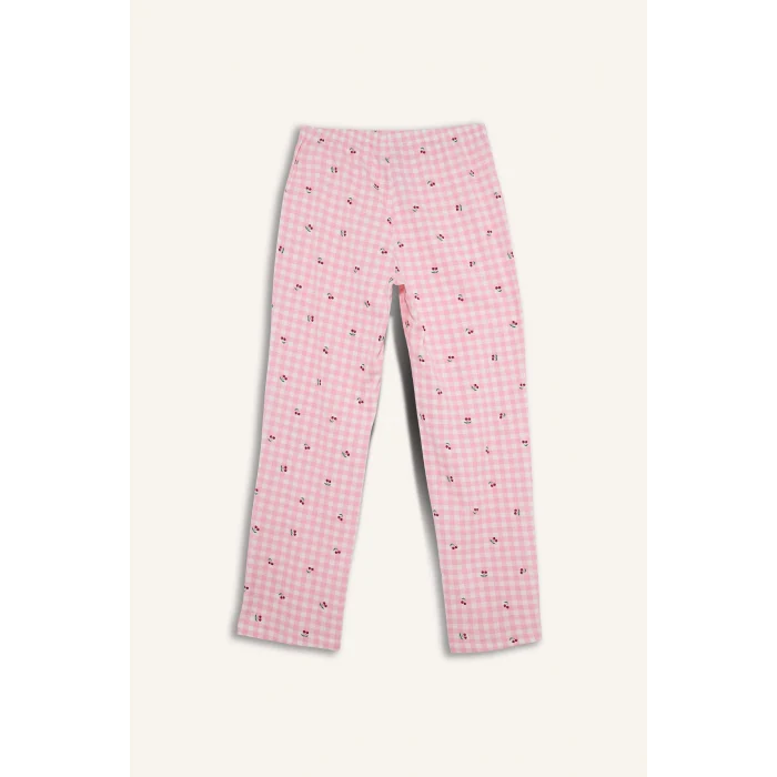 Defacto G1674AXPN149 Pembe Pijama Takımı Regular Fit Baskılı Kısa Kollu Üst Desenli Uzun Alt