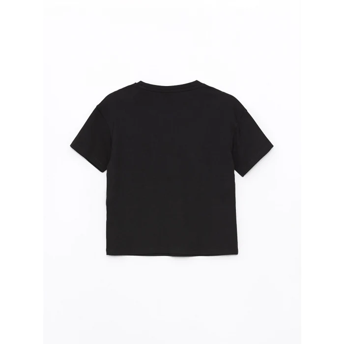 LCW Kids Siyah Bisiklet Yaka Baskılı Kısa Kollu Kız Çocuk Şortlu Pijama Takımı