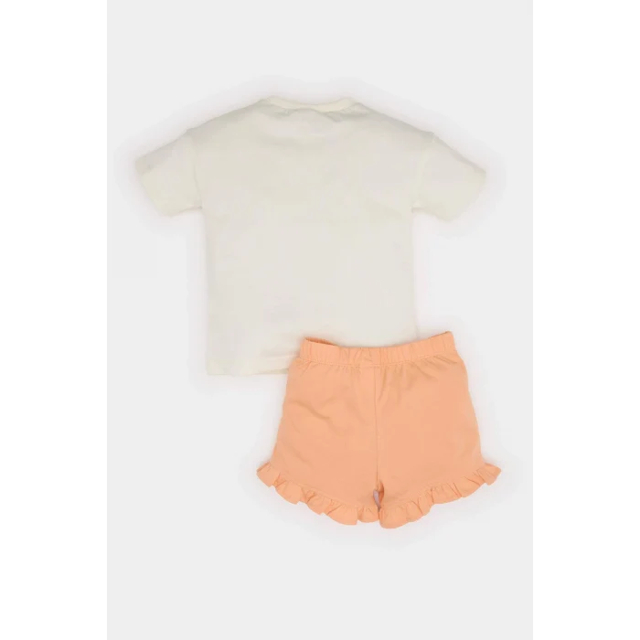 Defacto Z9307A2OG172 Turuncu 2li Takım Baskılı Kısa Kollu Tişört Beli Lastikli Şort Kız Bebek