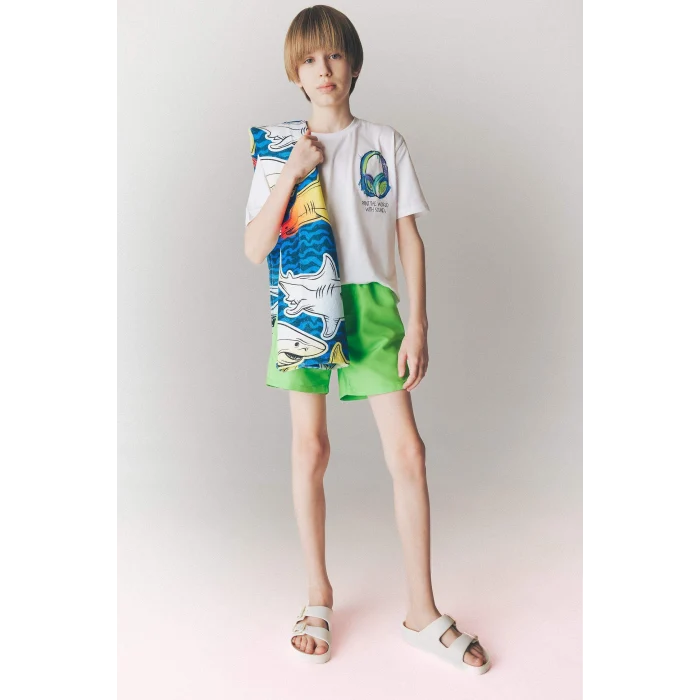 Defacto B7737A8GN617 Yeşil Basic Düz Deniz Şortu Erkek Çocuk