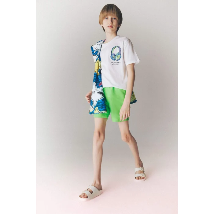 Defacto B7737A8GN617 Yeşil Basic Düz Deniz Şortu Erkek Çocuk