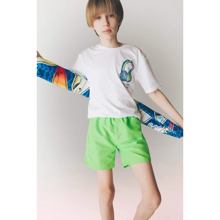 Defacto B7737A8GN617 Yeşil Basic Düz Deniz Şortu Erkek Çocuk