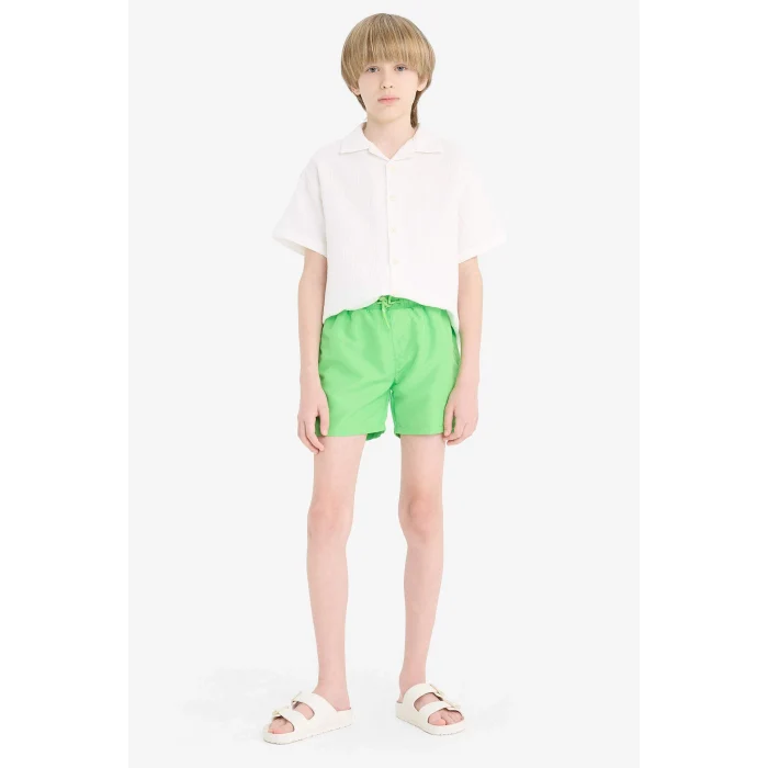 Defacto B7737A8GN617 Yeşil Basic Düz Deniz Şortu Erkek Çocuk