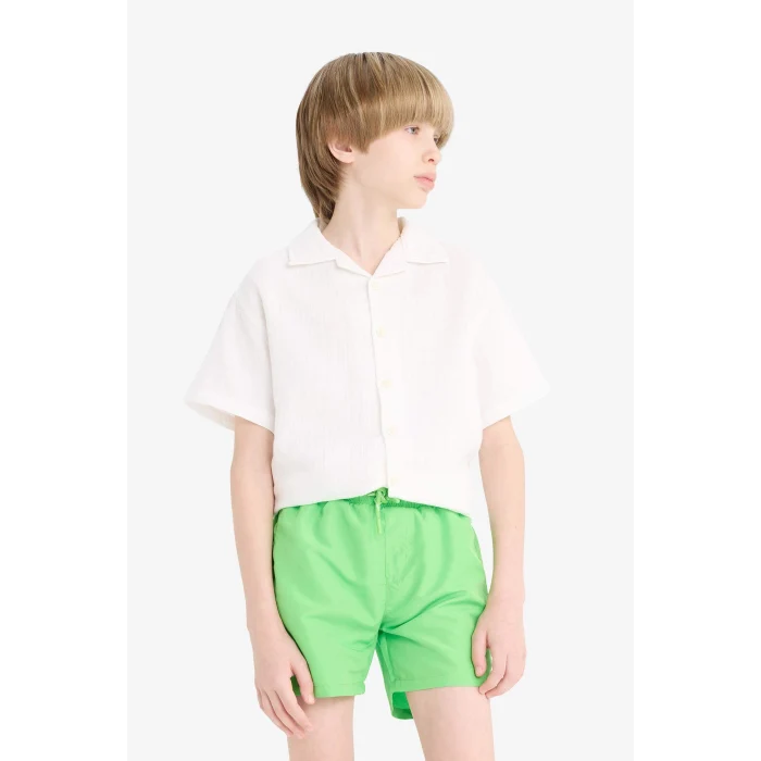 Defacto B7737A8GN617 Yeşil Basic Düz Deniz Şortu Erkek Çocuk