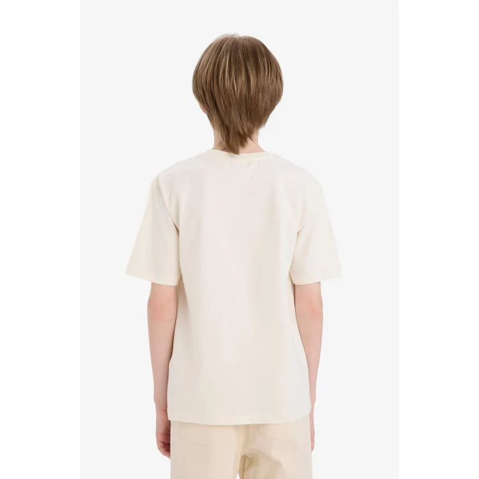 Defacto E0177A8ER100 Ekru Bisiklet Yaka Baskılı Kısa Kollu Tişört Erkek Çocuk