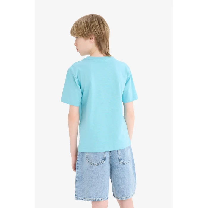 Defacto E0081A8TR248 Turkuaz Bisiklet Yaka Baskılı Kısa Kollu Tişört Erkek Çocuk
