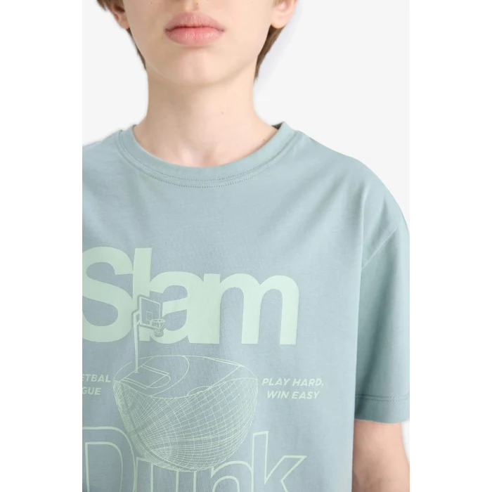 Defacto E0080A8BE801 Mavi Bisiklet Yaka Baskılı Kısa Kollu Tişört Erkek Çocuk