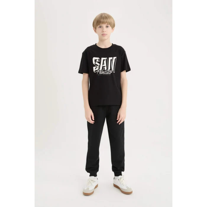 Defacto D9264A8BK81 Siyah Bisiklet Yaka Baskılı Kısa Kollu Tişört Erkek Çocuk