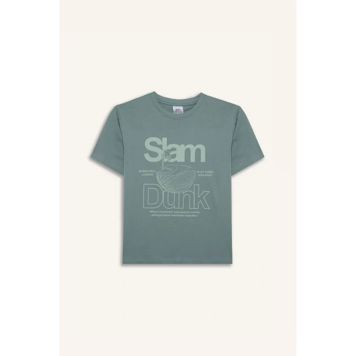 Defacto E0080A8BE801 Mavi Bisiklet Yaka Baskılı Kısa Kollu Tişört Erkek Çocuk