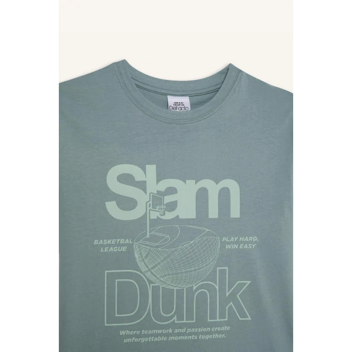 Defacto E0080A8BE801 Mavi Bisiklet Yaka Baskılı Kısa Kollu Tişört Erkek Çocuk