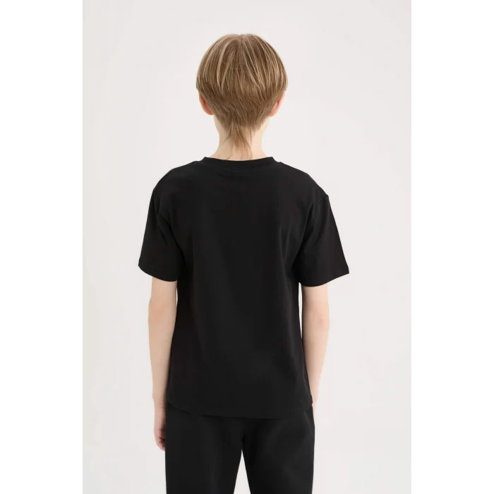 Defacto D9264A8BK81 Siyah Bisiklet Yaka Baskılı Kısa Kollu Tişört Erkek Çocuk