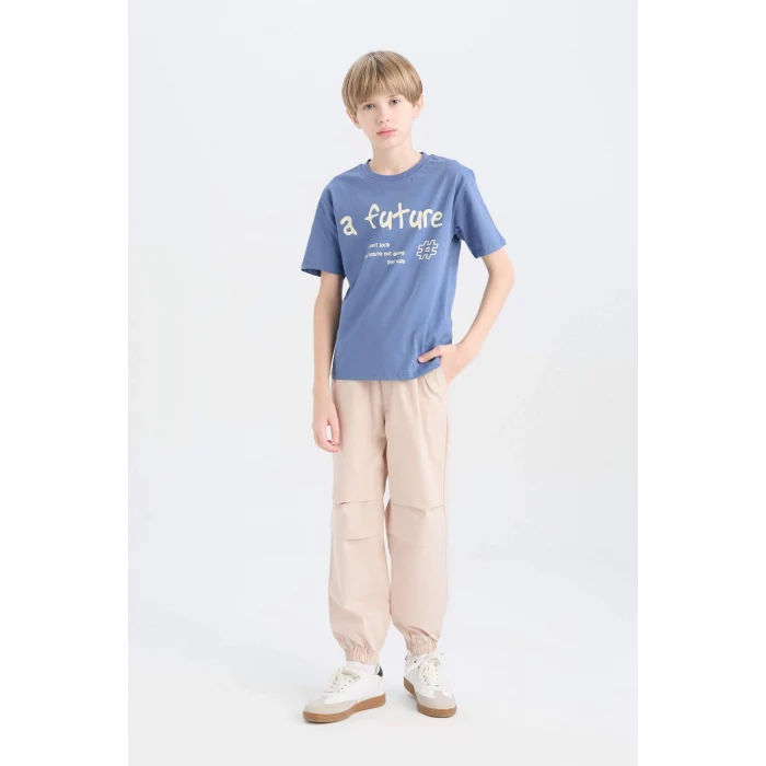 Defacto D9259A8IN34 İndigo Bisiklet Yaka Baskılı Kısa Kollu Tişört Erkek Çocuk